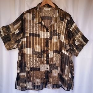 3X Selene Sport Brown Tones Window Pane Blouse